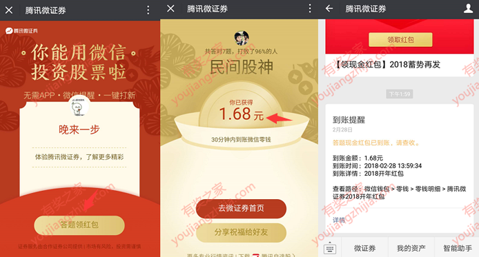 腾讯微证券开户答题领微信红包奖励