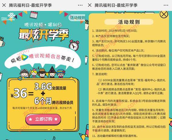 重庆联通买腾讯视频会员有优惠吗？36元买6个月会员+3.6G流量