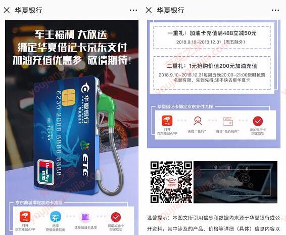京东充中石油中石化加油卡用华夏借记卡满488立减50元优惠
