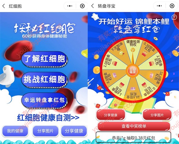 红细胞健康自测微信100%领取0.38元微信红包