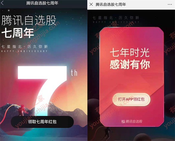 腾讯自选股7周年免费领1元现金红包（app到账零钱）