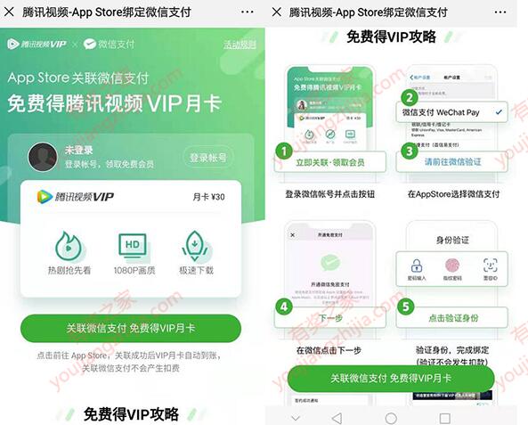 苹果用户免费领1个月腾讯视频会员 AppStore认证关联微信支付后秒到账_www.youjiangzhijia.com