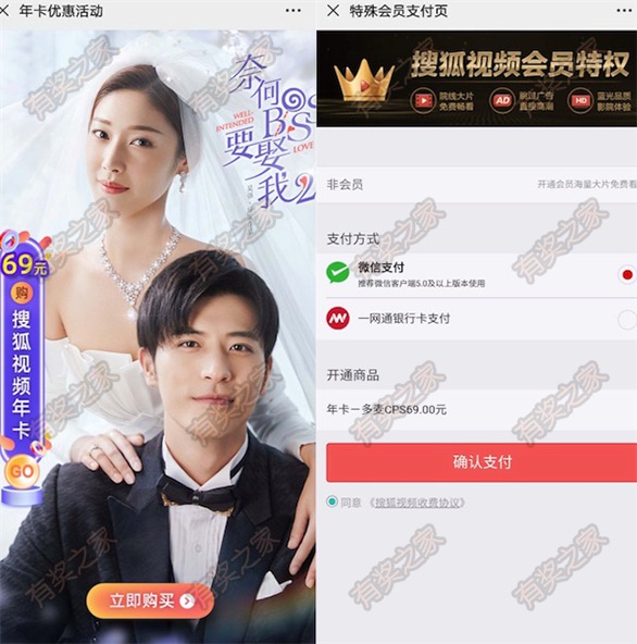 搜狐视频3.5折优惠开通一年vip会员