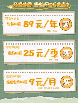 4.5折89元一年平时也能买到